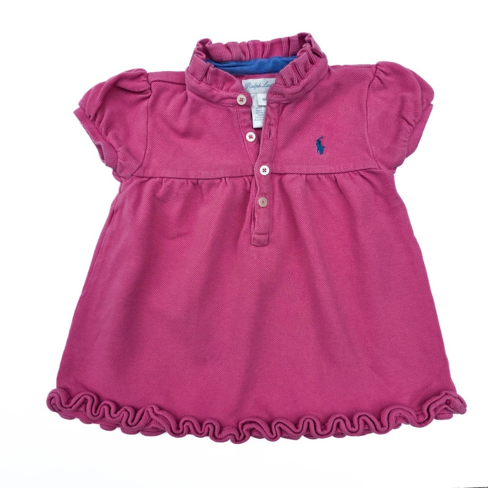 Ralph Lauren Baby Dress 18M Pink Ruffle‎ Short Sleeve Embroidered Pony Preppy